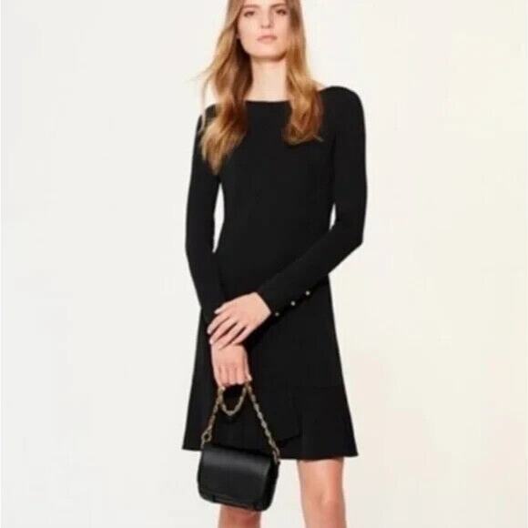 Tory Burch Dresses & Skirts - Tory Burch Foster Long Sleeve Ruffle Hem Black Dress Shift 32529 Round N…